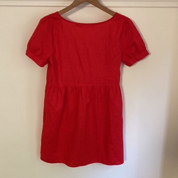 Red Linen Babydoll Mini Dress - Picture 12 of 13